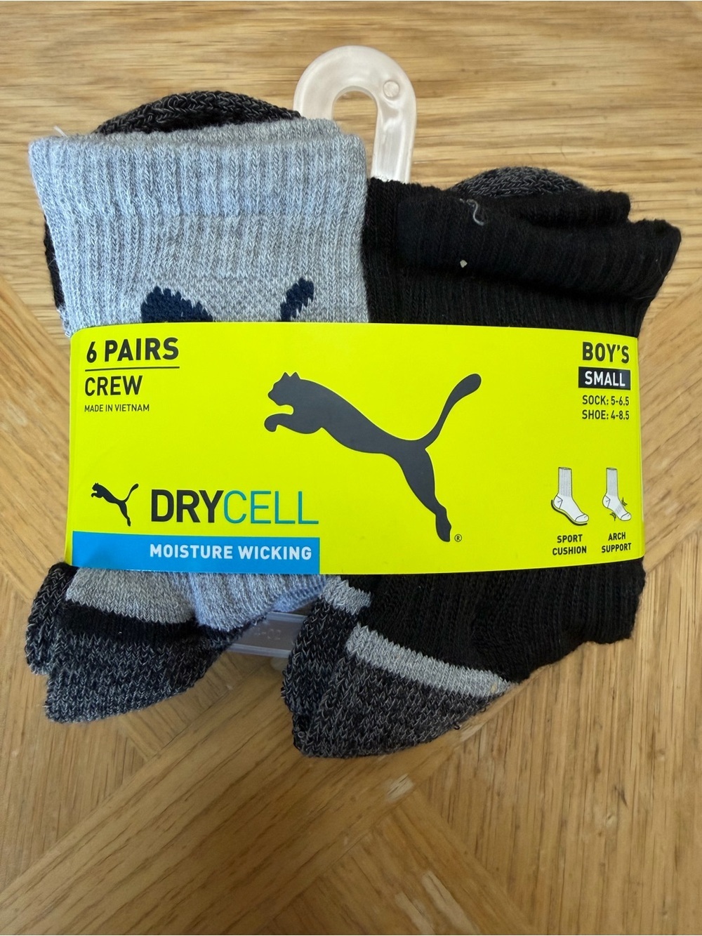 Puma Drycell Crew Socks - Black & Gray (6 Pack) Shoe size 4-8.5